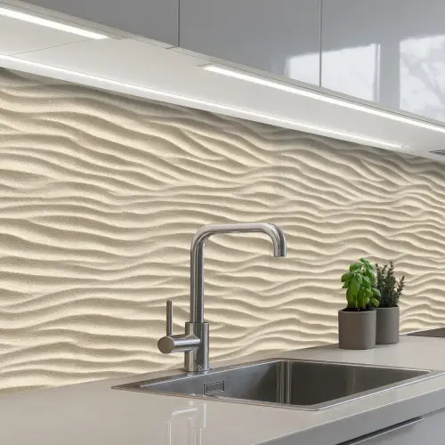 Zand - Golven - Beige keuken achterwand 2 middel 871 -3d_schuin