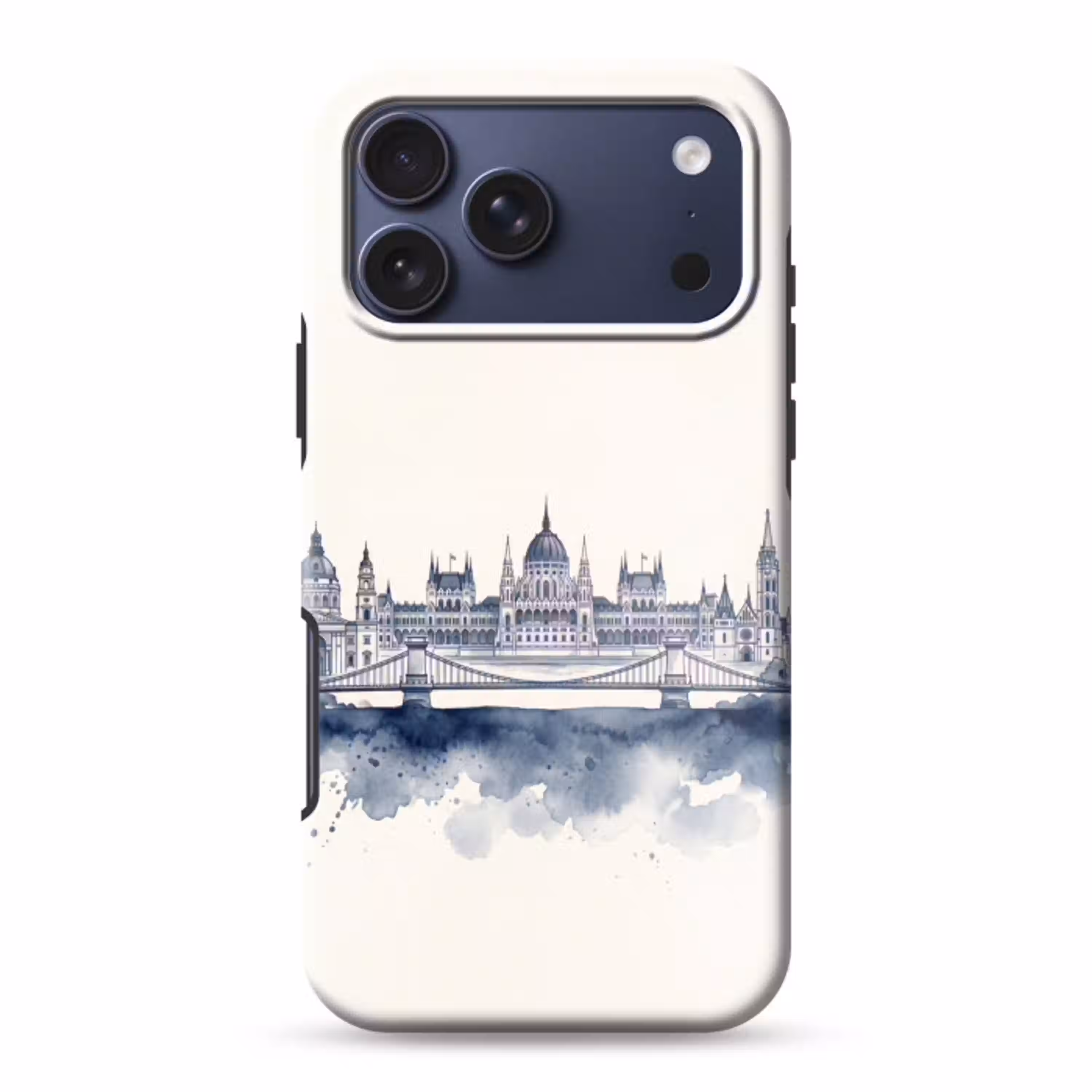 Boedapest - Skyline - Architectuur - Aquarel - Blauw Toughcase MagSafe Apple iPhone 17 Pro Max klein -3d