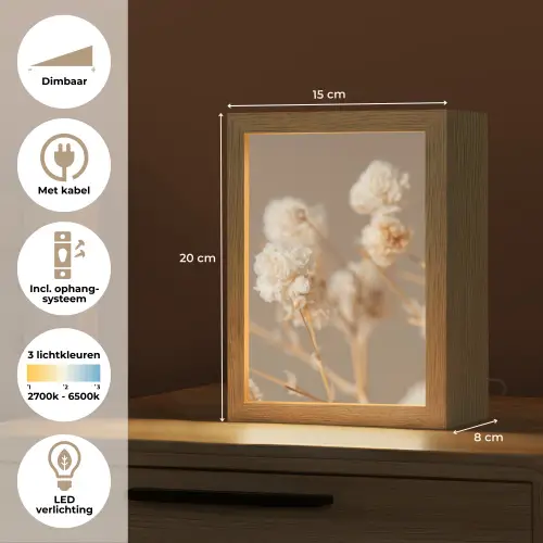 Bloemen - Wit - Natuur - Pastel Light Box met kabel (Tafellamp) klein -USP_NL