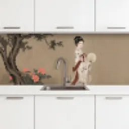 Vrouw - Azië - Kunst - Beige keuken achterwand 2 middel -3d