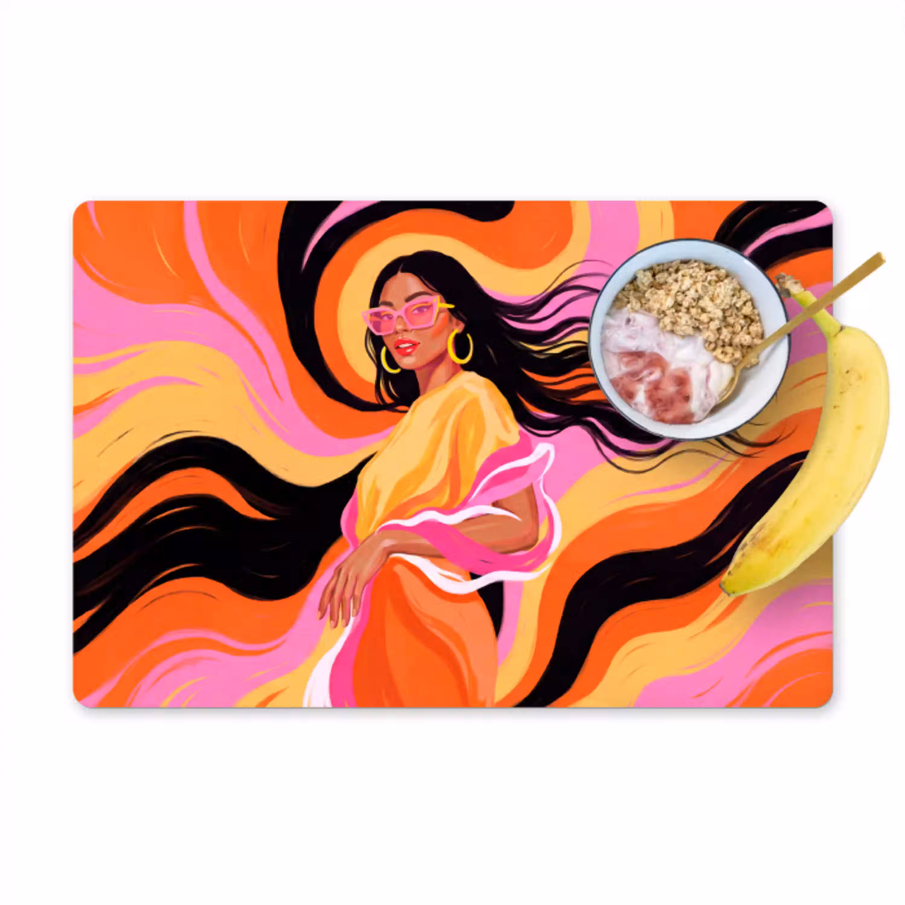 Vrouw - Zonnebril - Abstract - Kleurrijk Placemat vinyl groot -zzzproduct_Kitchenyeah-website