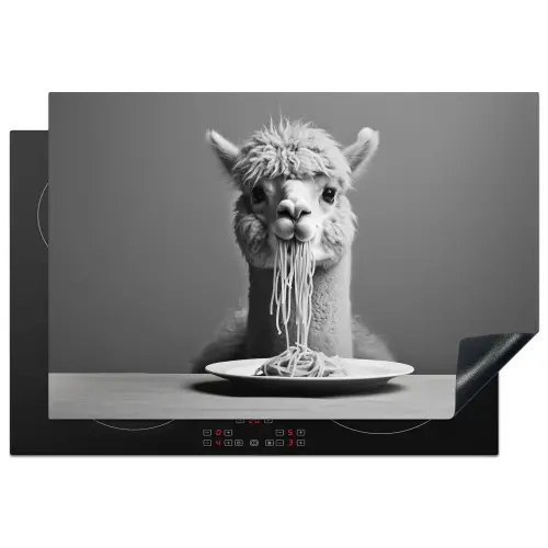 Alpaca - Pasta - Zwart - Wit - Grappig - Dieren Inductie beschermer vinyl 3mm klein -3d