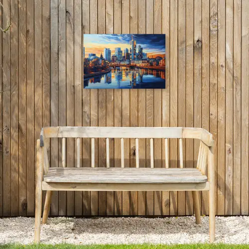 Zonsondergang Frankfurt - Stad - Skyline - Water Tuinposter op houten frame 2 cm dik klein -sfeer4