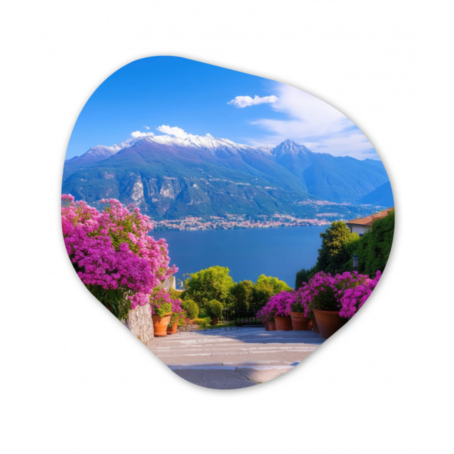 Lake Como - Italië - Landschap Wandcirkel Organisch Aluminium middel -3d