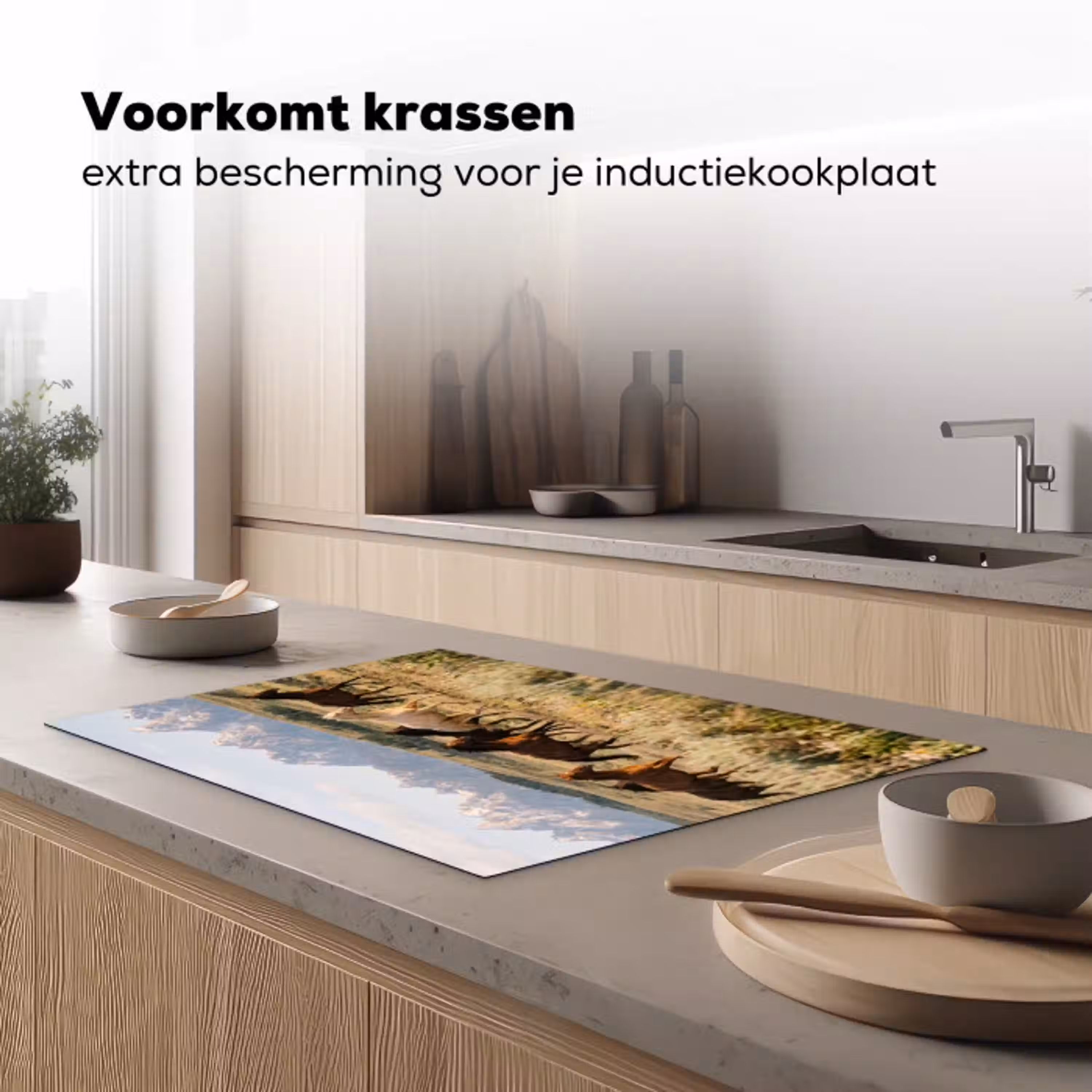 Paarden - Kudde - Bergen - Vrijheid - Wild Inductie beschermer vinyl 3mm klein -sfeer1
