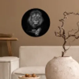 Leeuw - Dieren - Zwart - Wit Wandcirkel behangsticker klein -sfeer1