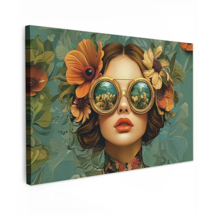 Vrouw - Bloemen - Vlinders - Natuur - Vintage Tuinposter op houten frame 2 cm dik klein -3d