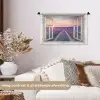 Doorkijk - Lavendel - Bloemen - Hout - Zonsondergang - Paars Wandkleed katoen klein -sfeer1