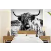 Schotse hooglander - Natuur - Koe - Zwart - Wit fotobehang vinyl groot -bed