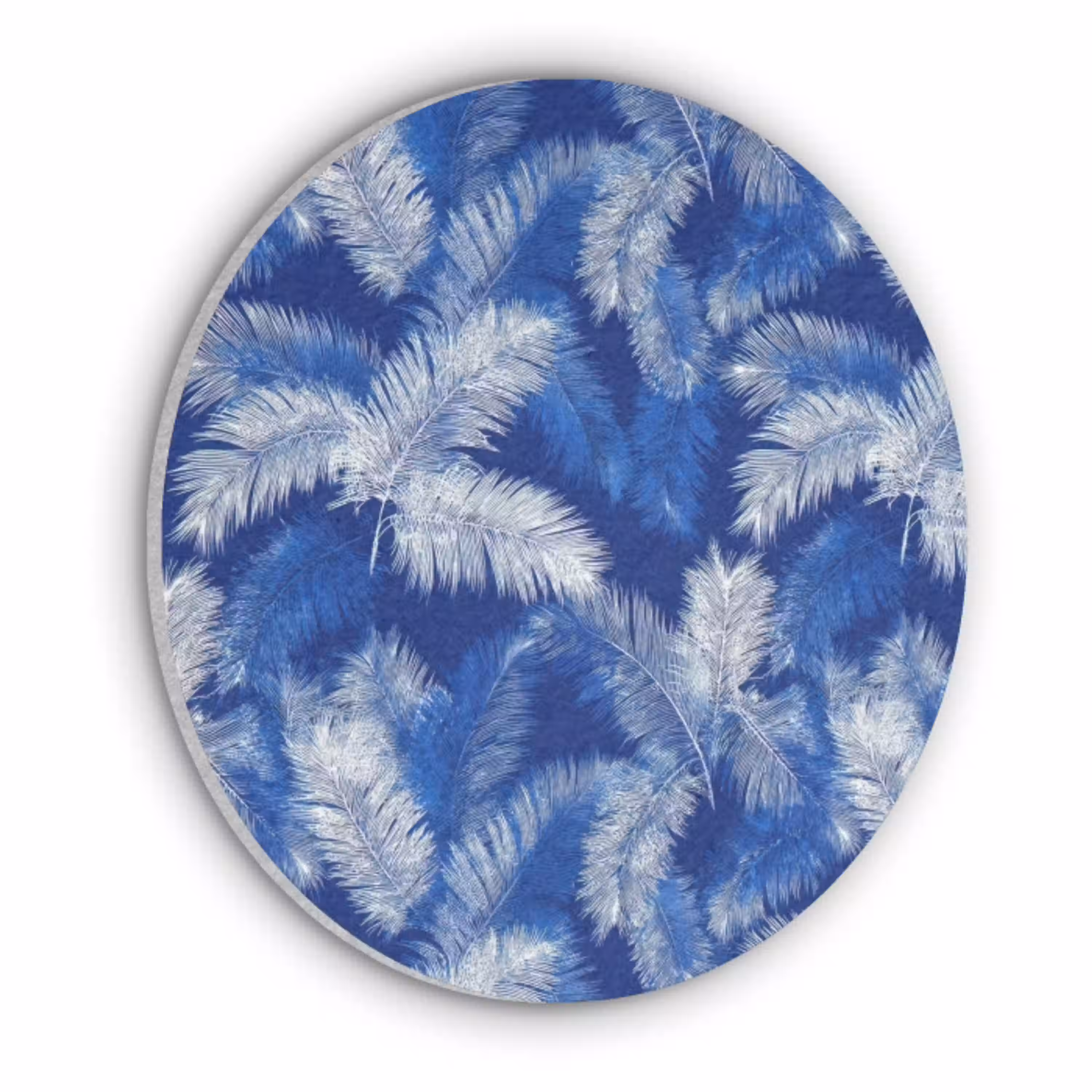 Palmblad - Patroon - Blauw Akoestische PET Vilt - Rond klein 838 -3d