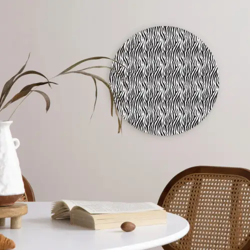 Zwart - Wit - Zebra - Patroon Wandcirkel plexiglas klein 852 -sfeer4