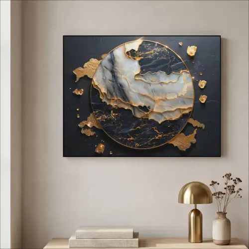 Kunst - Goud - Zwart - Modern - Abstract Textielframe zwart klein -sfeer2