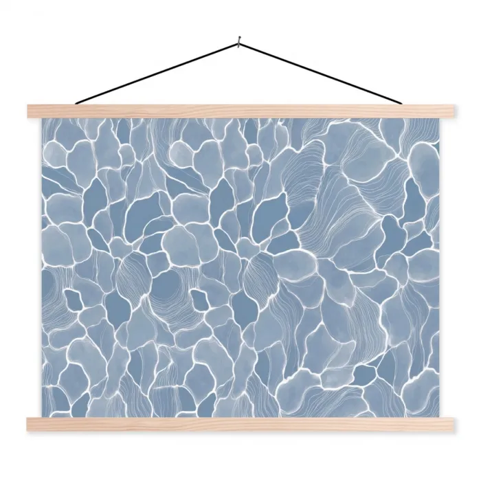 Abstract - Blauw - Bladeren textielposter latten blank klein -3d