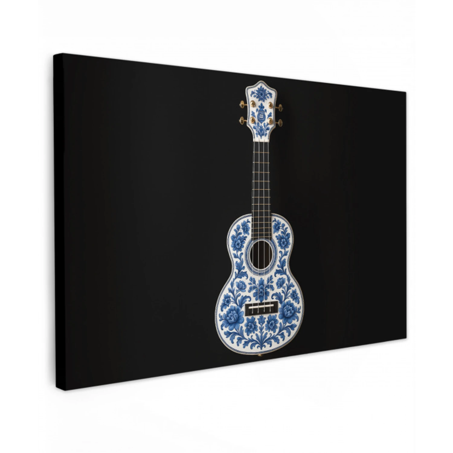 Ukelele - Delfts - Blauw - Muziek Tuinposter op houten frame 2 cm dik klein -3d