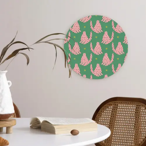 Groen - Katten - Stippen - Sterren Wandcirkel plexiglas klein 852 -sfeer4