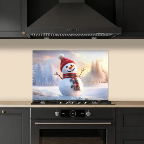 Sneeuwpop - Zonsondergang - Wit keuken achterwand spatscherm klein -sfeer1