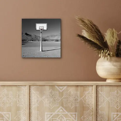 Basketbalpaal - Landschap - Zand - Wit aluminium wit klein -sfeer4