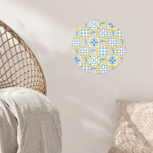Zee - Geel - Blauw - Wit Wandcirkel behangsticker klein 186 -sfeer4