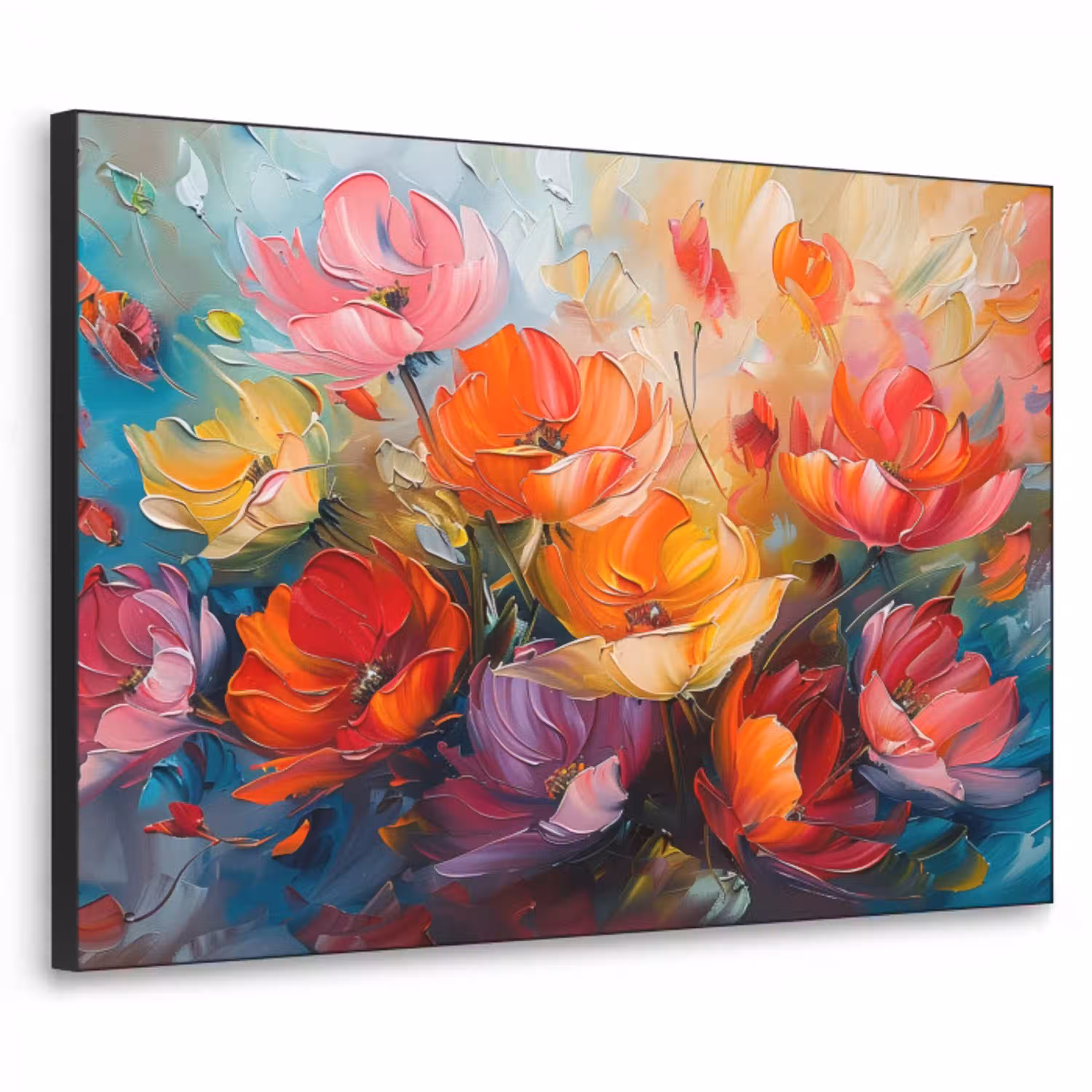 Bloemen - Kleurrijk - Verf - Abstract - Kunst Textielframe zwart klein -3d