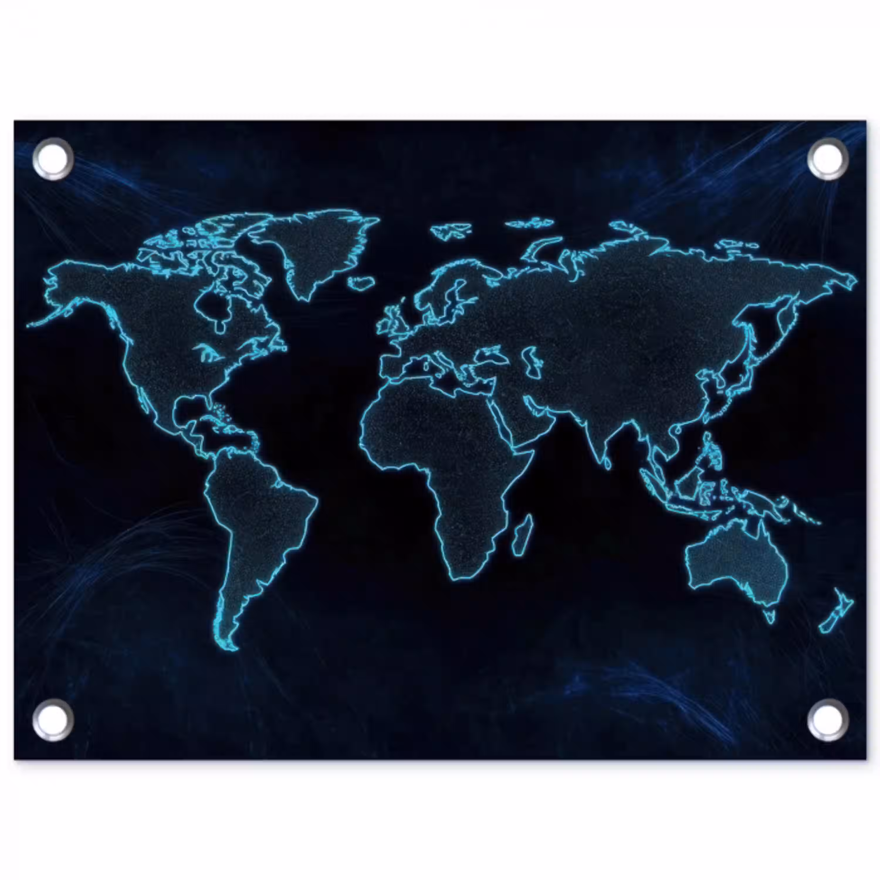 Wereldkaart - Digitaal - Neon - Blauw tuinposter los doek klein -3d