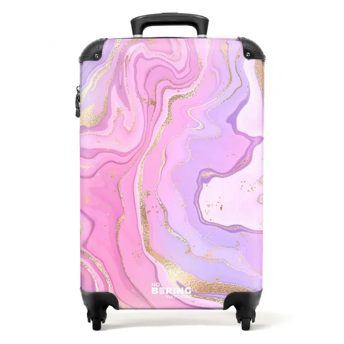 Marmer - Zachtroze en Paarse Marmergolven NBS - Handbagage koffer - Kinderen Unisex middel -productfoto_recht