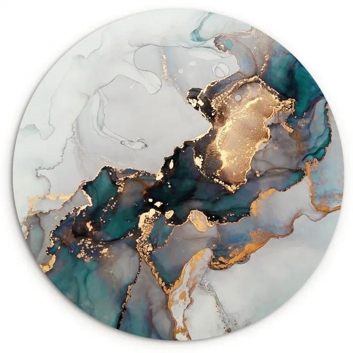 Blauw - Marmer - Goud Wandcirkel kunststof plaat 5mm dik klein -3d