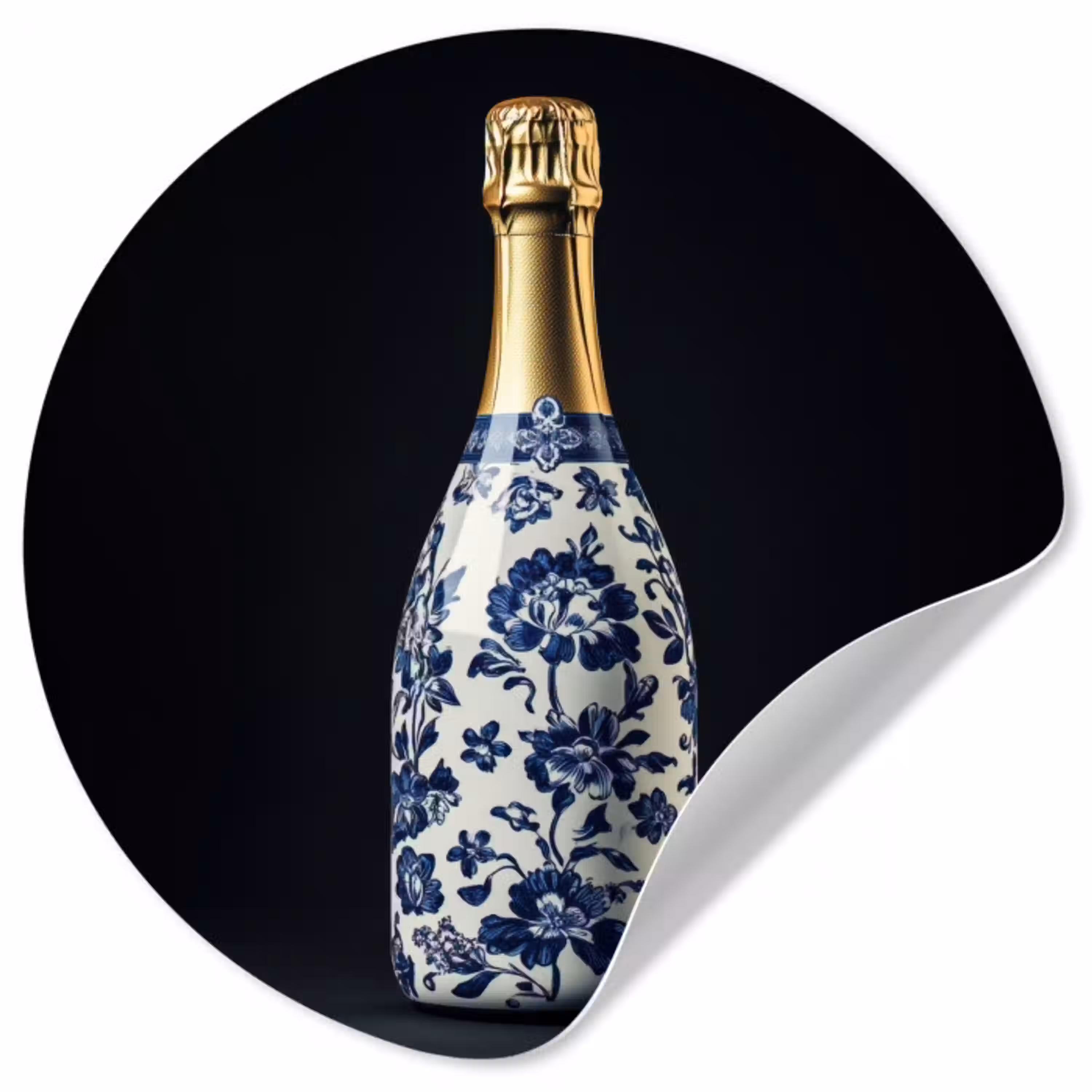 Champagne - Bloemen - Goud - Chique Wandcirkel behangsticker klein -3d