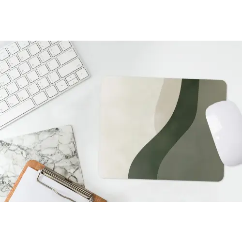 Japandi - Groen - Abstract - Modern muismat rubber klein -witbureau
