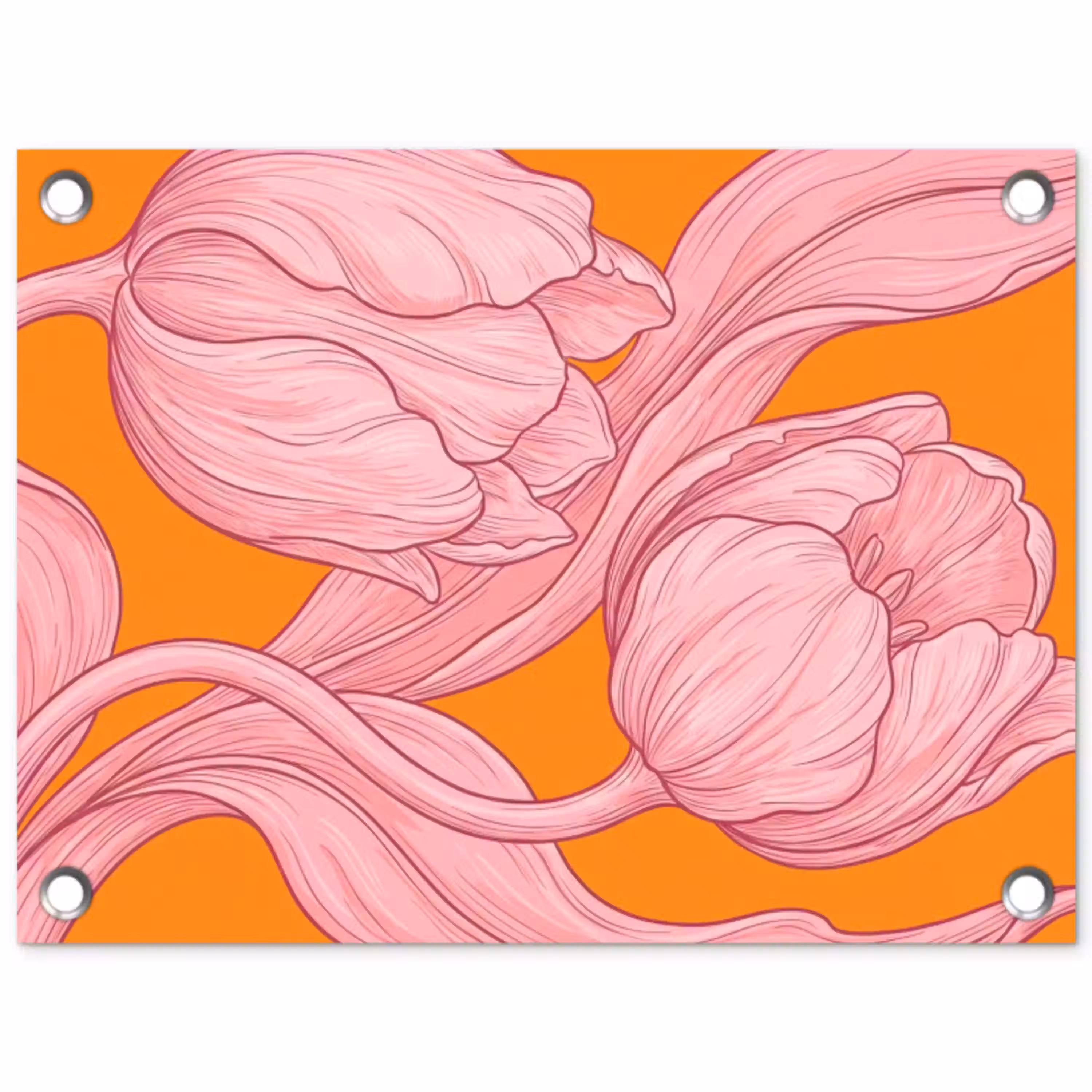 Roze bloemen - Modern tuinposter los doek klein -3d
