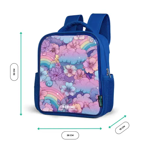 Illustratie van wolken, regenbogen en bloemen Kinderrugzak - Blauw middel -productfoto_formaten