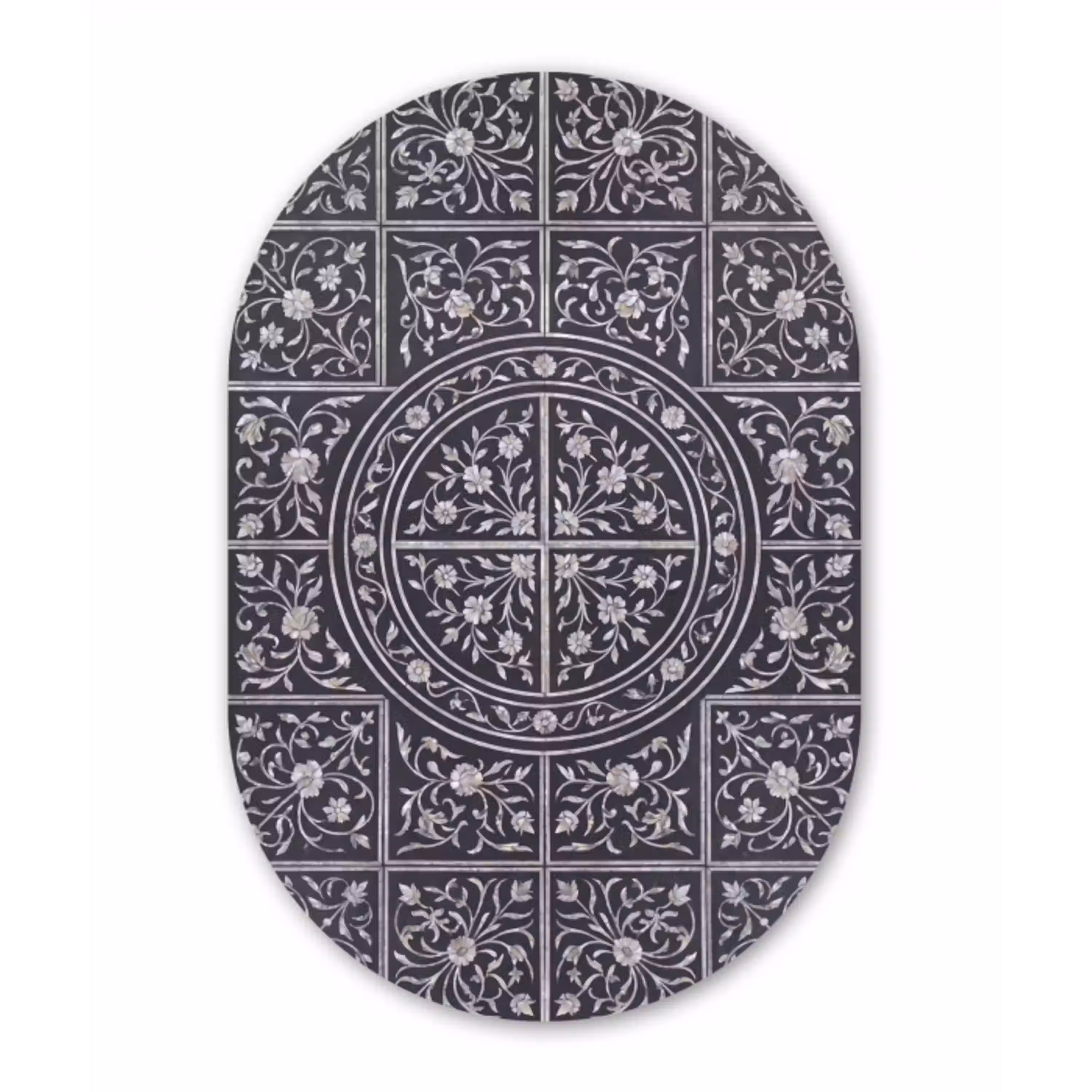 Patroon - Bloemmotief - Decoratie - Klassiek - Zwart Wandcirkel Ovaal Forex klein -3d