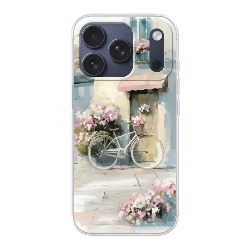 Fiets - Pastelkleuren - Bloemen Telefoonhoesje iPhone 17 Pro klein -3d