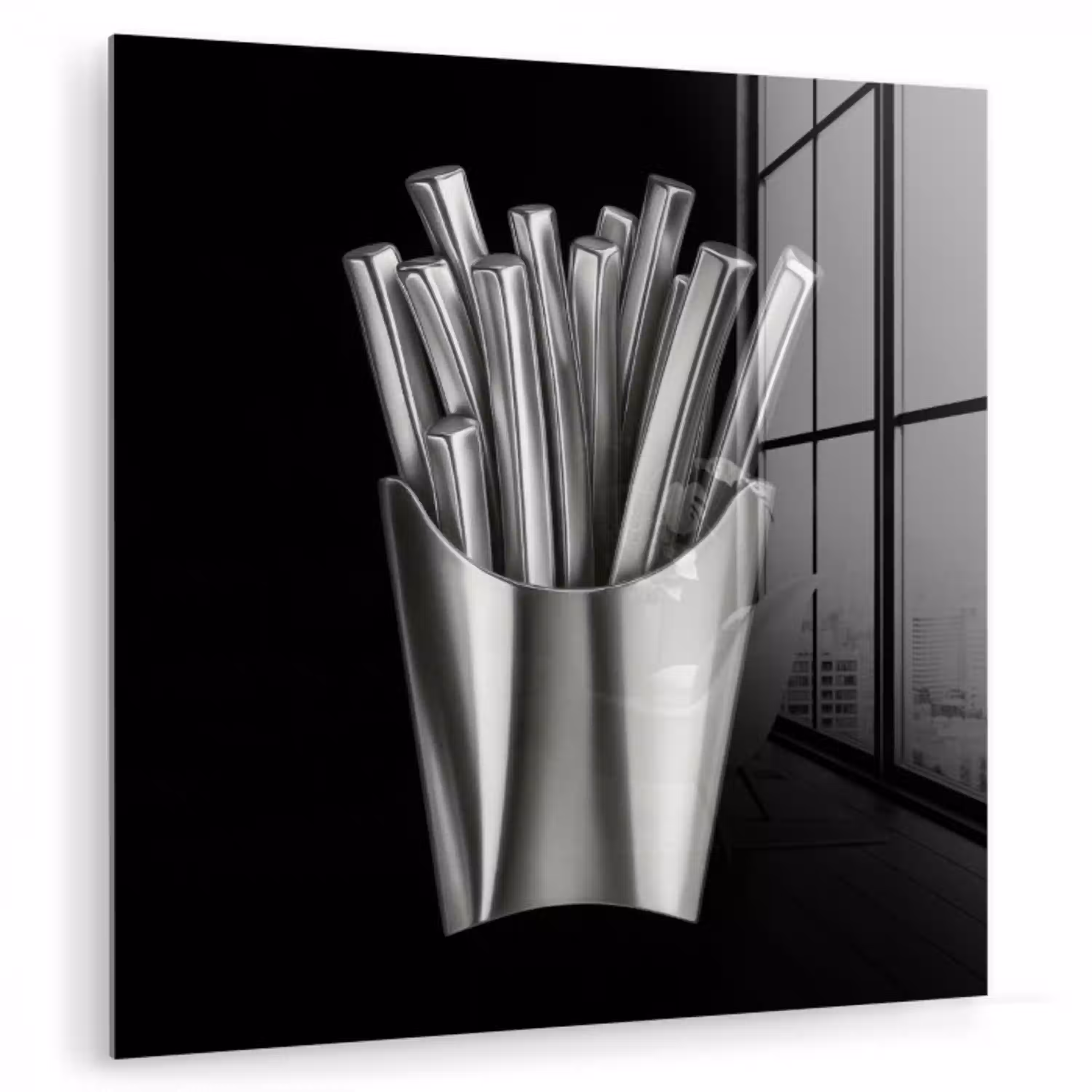 Frietjes - Futuristisch - Zilver plexiglas 5mm klein -zzzproduct_nieuw