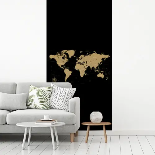 Wereldkaart - Beige - Zwart fotobehang vinyl groot -woonkamer