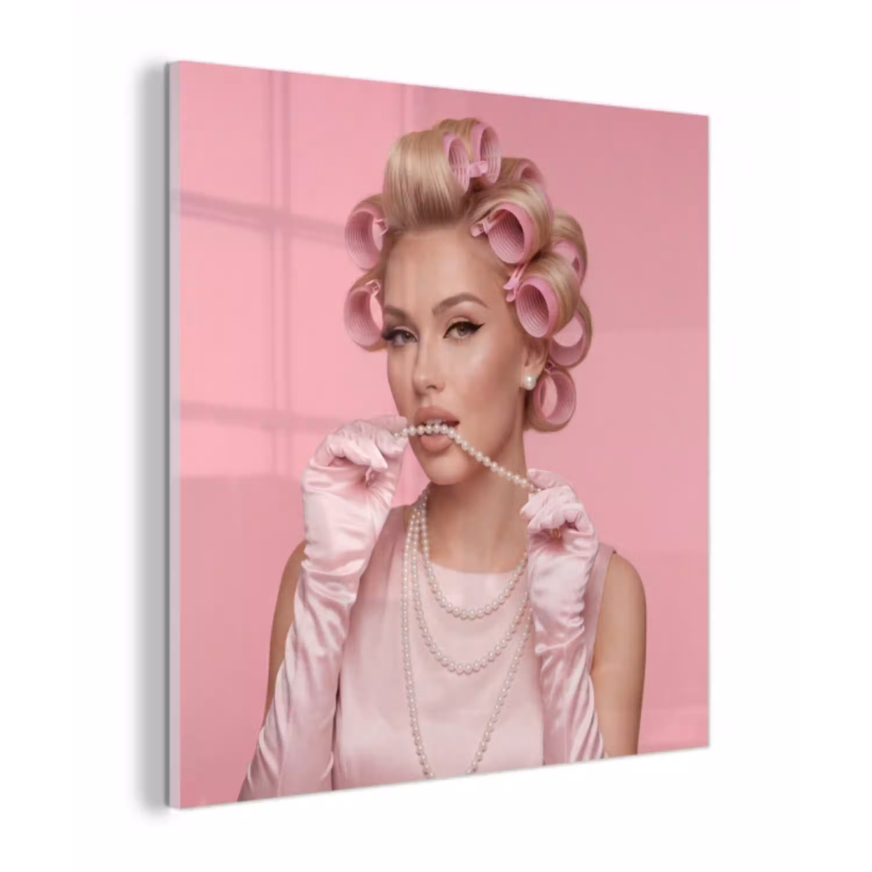 Vrouw - Roze - Parelketting - Krulspelden plexiglas 5mm klein -z3d