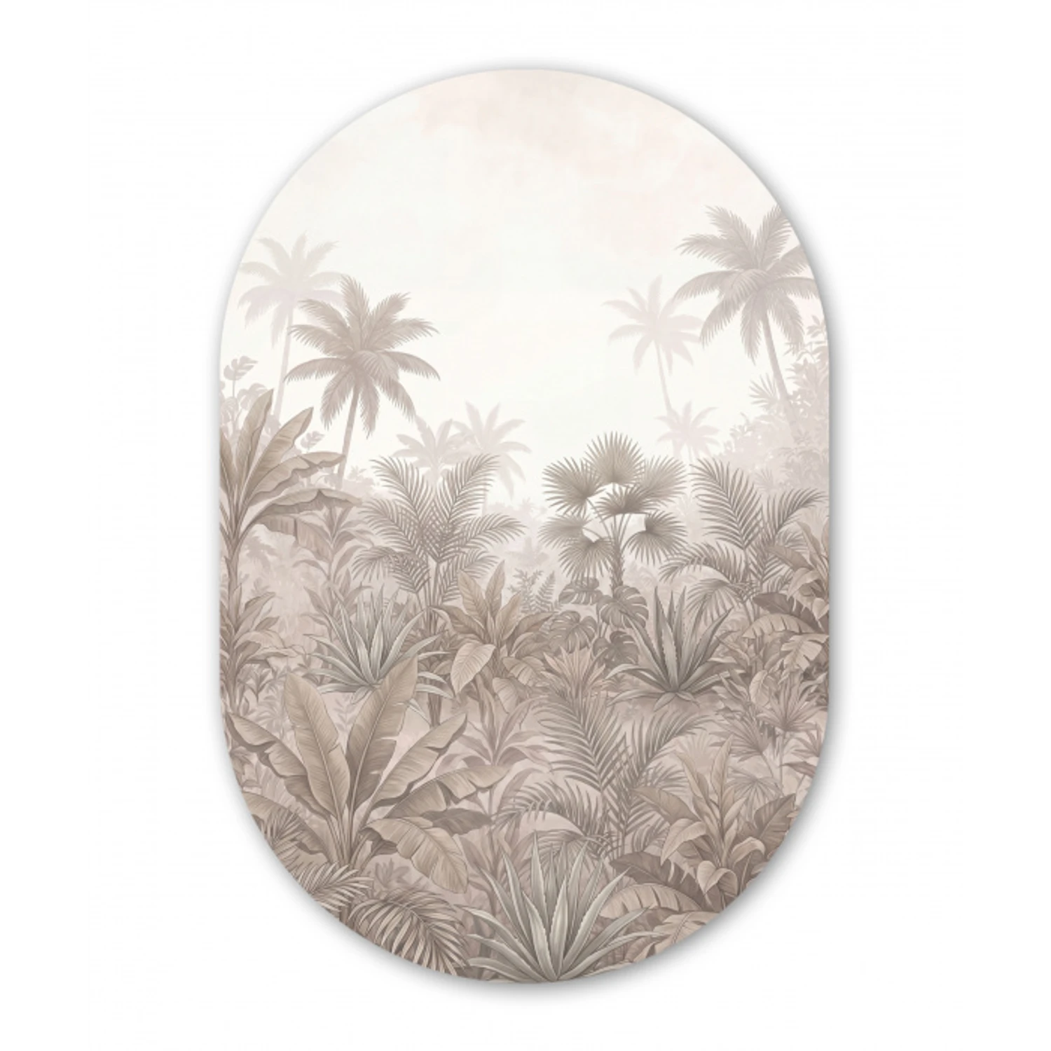 Jungle - Tropisch - Natuur -Vintage - Beige Wandcirkel Ovaal Aluminium middel -3d