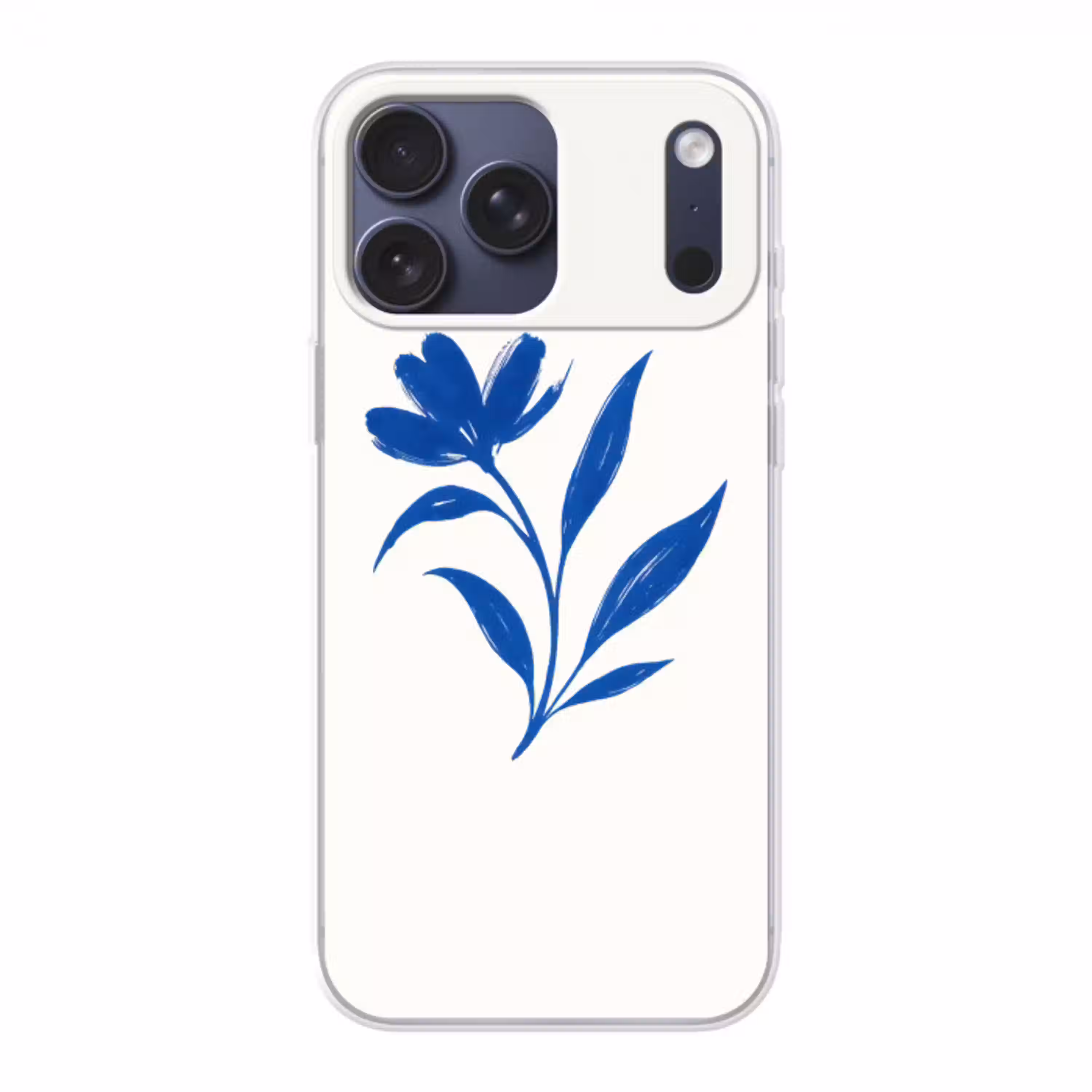 Bloem - Blaadjes - Minimalistisch - Blauw Telefoonhoesje iPhone 17 Pro Max klein -3d