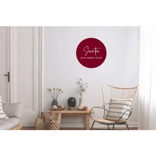 Santa - Wine - Rood - Kerst - Kerstman Wandcirkel aluminium klein -woonkamer