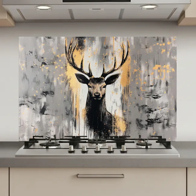 Abstract - Hert - Gewei - Goud keuken achterwand spatscherm klein -3d_website