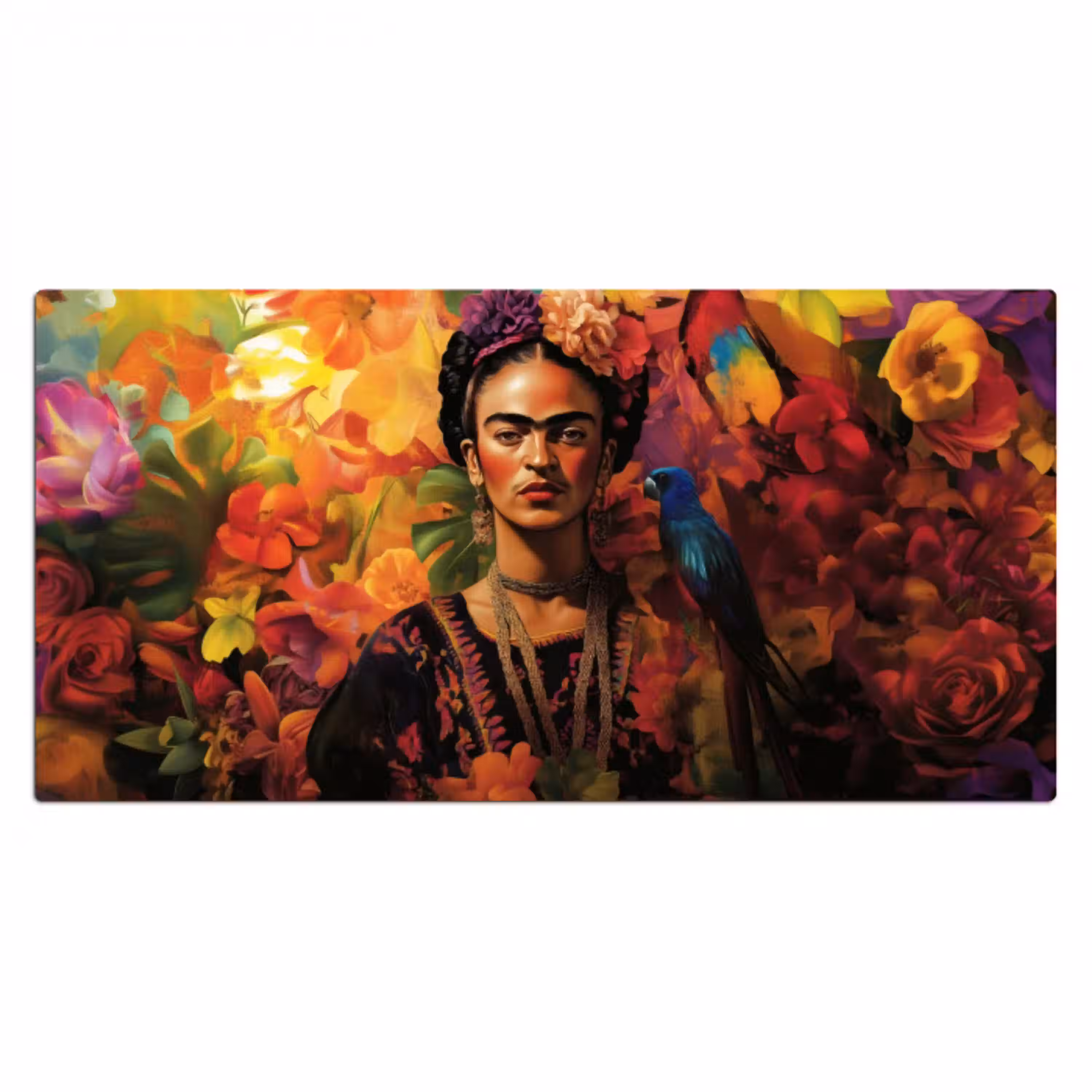 Vrouw - Bloemen - Papegaai - Schilderachtig Muismat XXL klein -3d_leeg