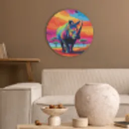 Neushoorn - Zonsondergang - Savanna - Kleurrijk Akoestische PET Vilt - Rond klein -sfeer1