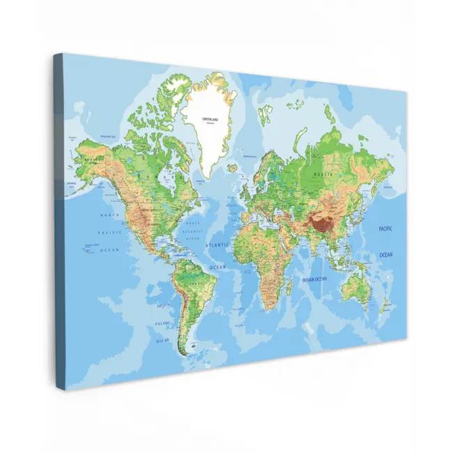 Wereldkaart - Topografie - Atlas - Kids - Jongetje - Meisjes canvas 2cm klein -z3d