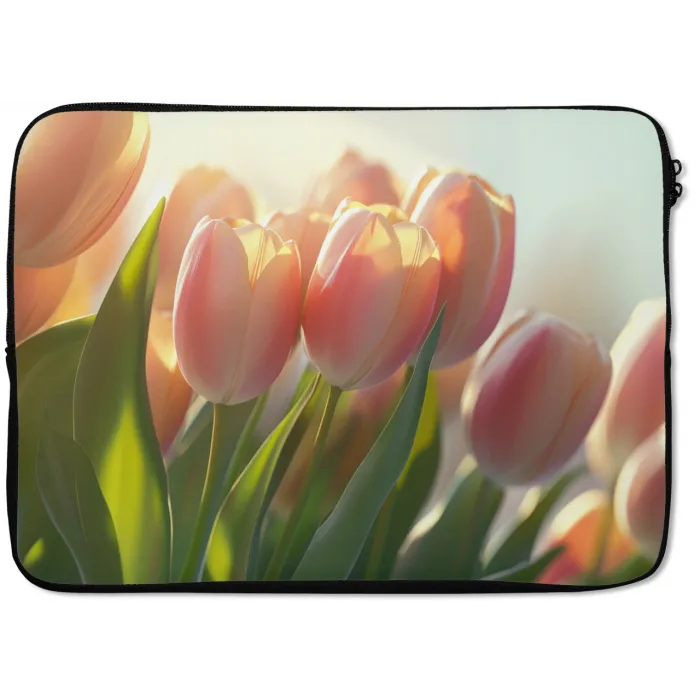 Tulpen - Roze - Zonnestralen laptophoes neopreen klein -zkaufland3dotto