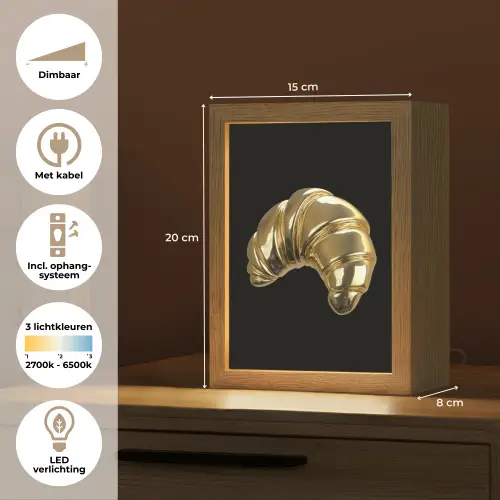 Croissant - Brood - Goud - Zwart Light Box met kabel (Tafellamp) klein -USP_NL