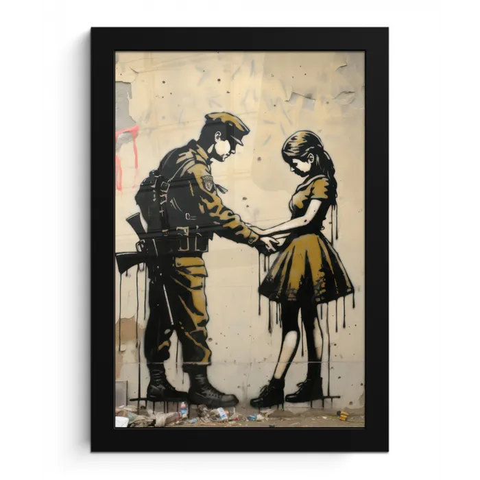 Soldaat - Meisje - Bruin - Graffiti fotolijst zwart zonder passe partout klein -3d