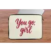 you go girl - Rood - Wit laptophoes neopreen klein -tafel