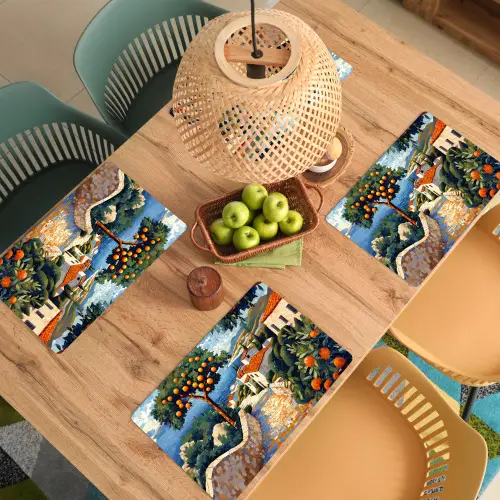 Huizen - Mozaïek - Sinaasappelbomen - Zee Placemat vinyl groot -zzsfeer5_Kitchenyeah-website
