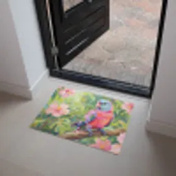 Papagaai - Hibiscusbloemen - Kleurrijk Deurmat klein -sfeer5