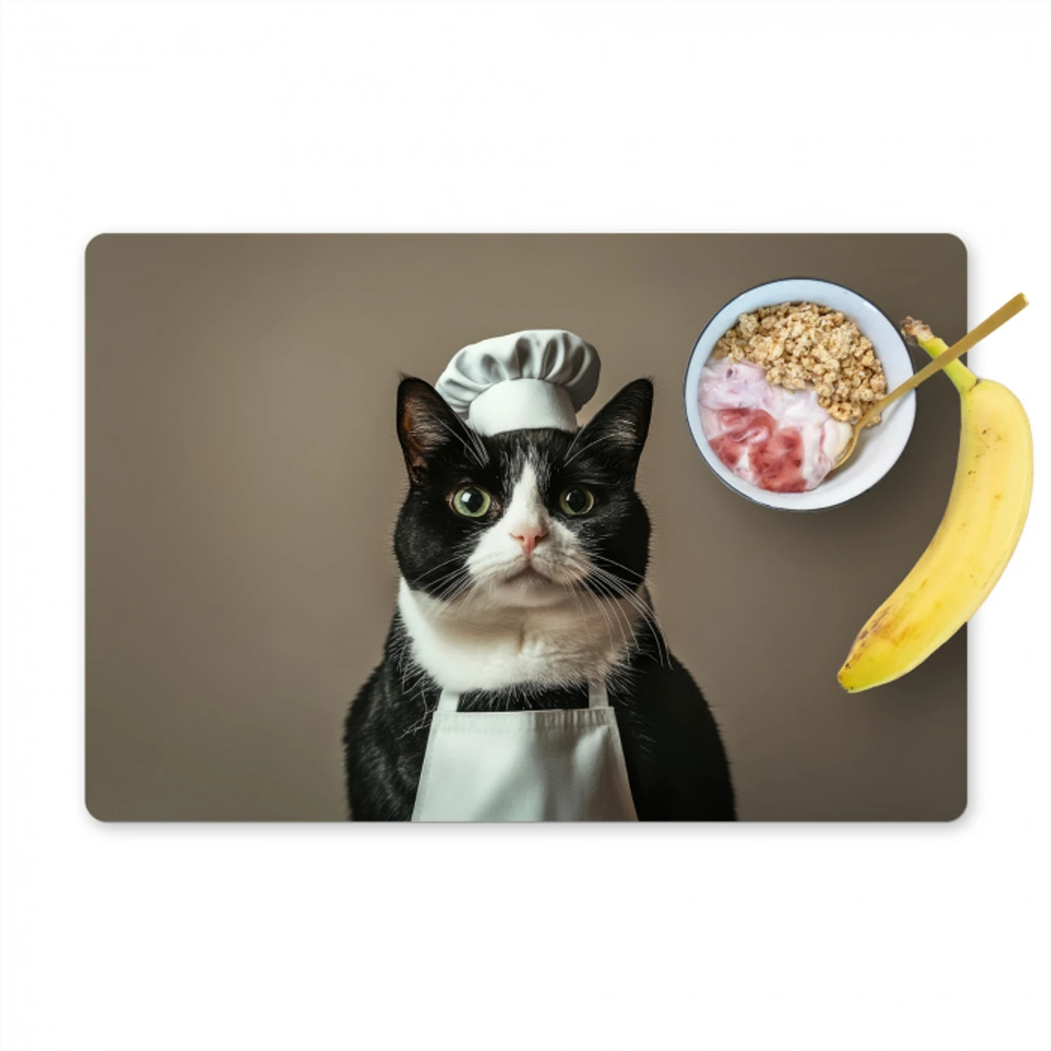 Kat - Kokskleding - Zwart - Wit Placemat vinyl groot -zzzproduct_Kitchenyeah-website