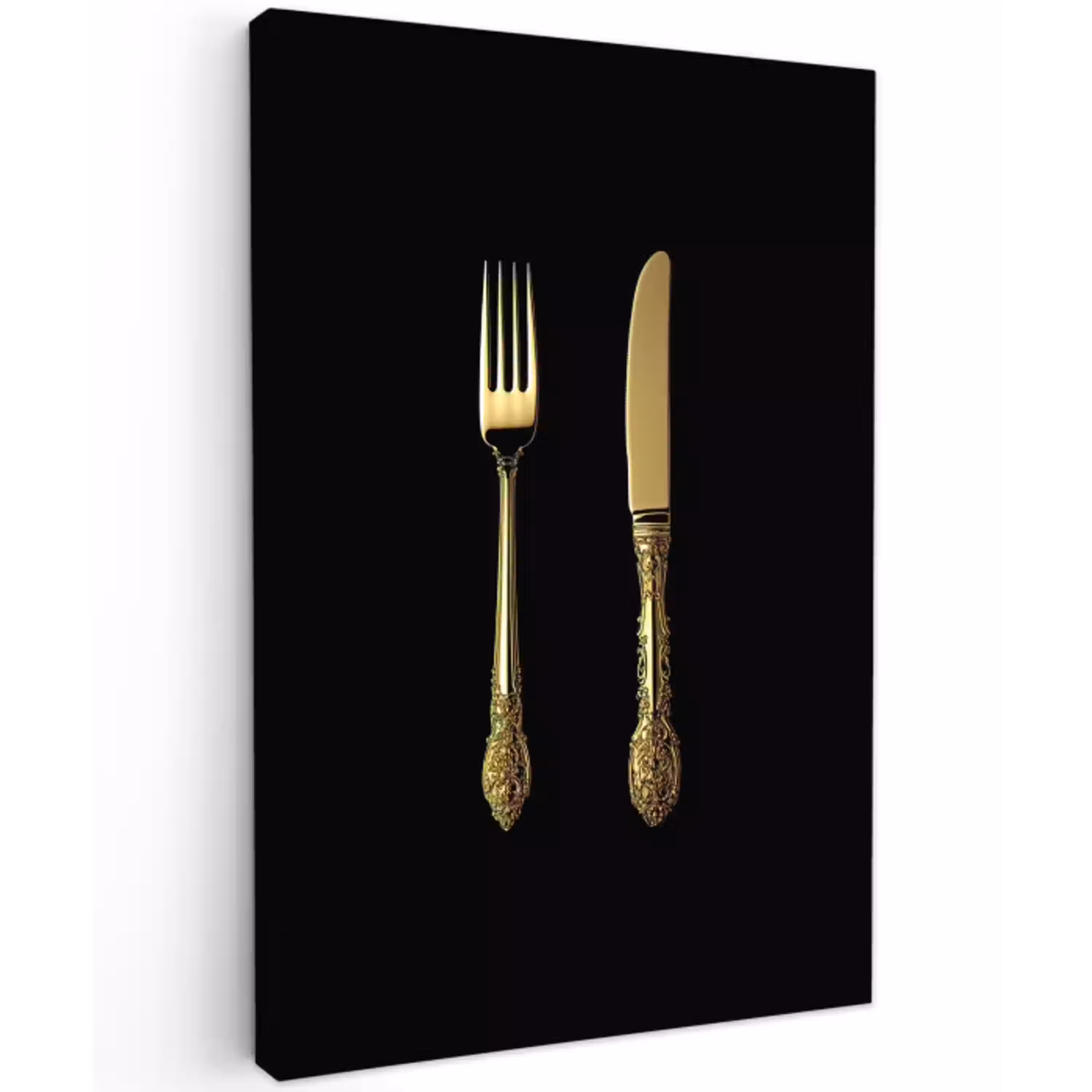 Goud - Vork - Mes Tuinposter op houten frame 2 cm dik middel -3d